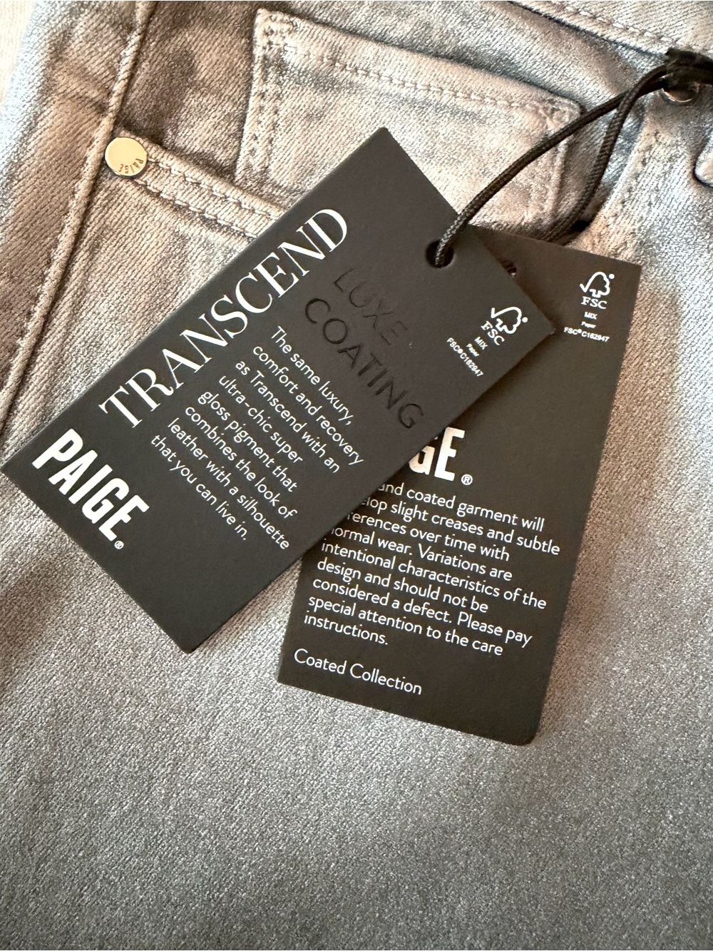 NWT PAIGE Claudine Silver Shimmer Metallic Coated High Rise Flare Jeans - Picture 7 of 17